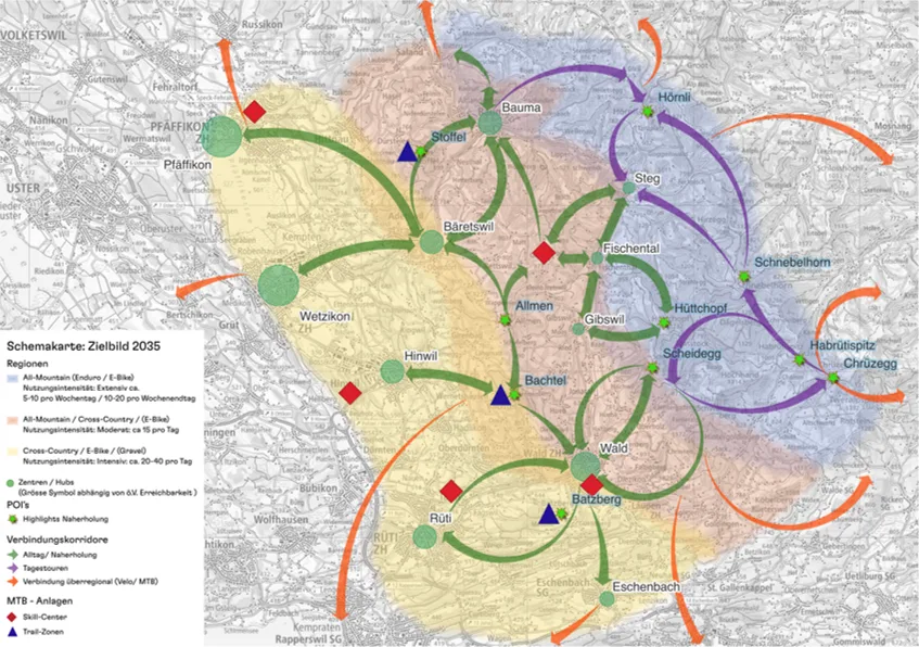 schematische Karte für den Ausbau der Mountainbike-Infrastruktur